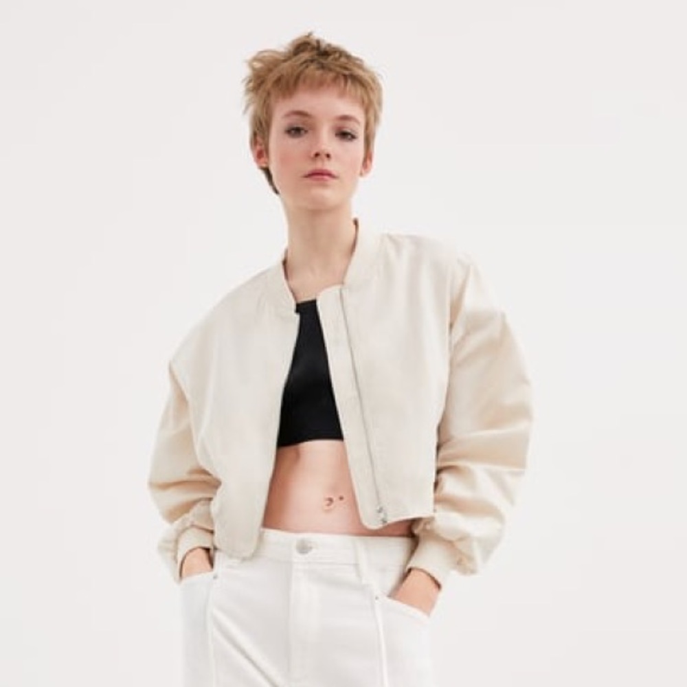Zara Cropped Bomber Straw NWT XS 3427/010